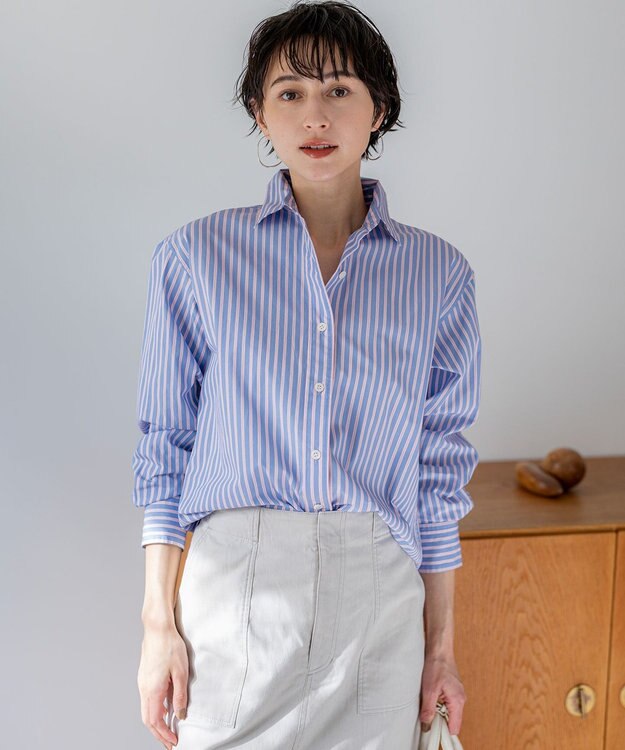 23区 【一部先行予約/VERY掲載】CANCLINI シャーティング ベーシックシャツ サックス×ピンクストライプ