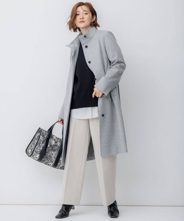 23区 【洗える】CANCLINI バンドカラー シャツ ライトグレー系