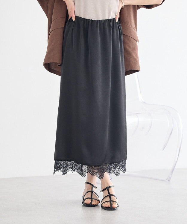 earth music&ecology サテンレーススカート Black