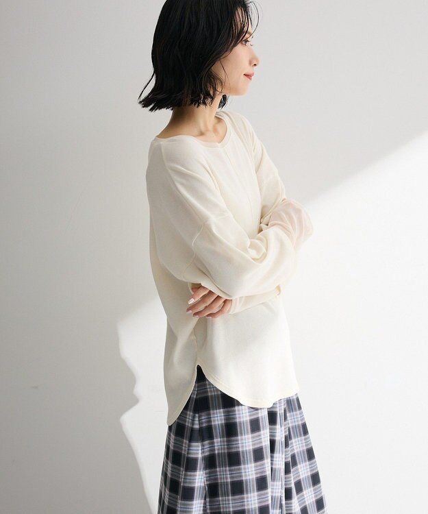 Green Parks 袖チュールリブプルオーバー Ivory