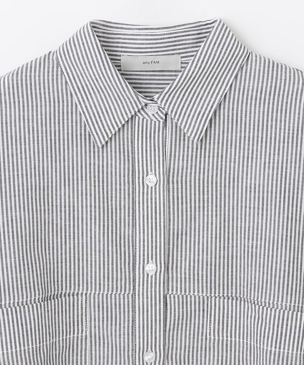 ANY 【洗濯機可能】ダブルポケット クロップドシャツ ストライプ