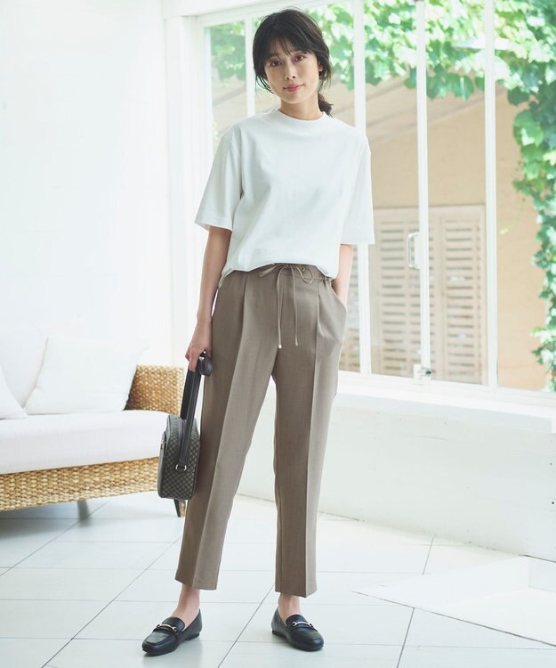 ANY L 【セットアップ対応/ウエストゴム】イージィケア美脚テーパードパンツ ライトモカ