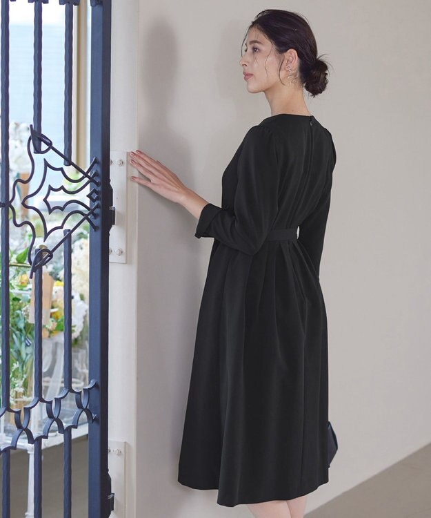 Tiaclasse 【ダブルクロス・洗える】 ナローVネックワンピース ブラック