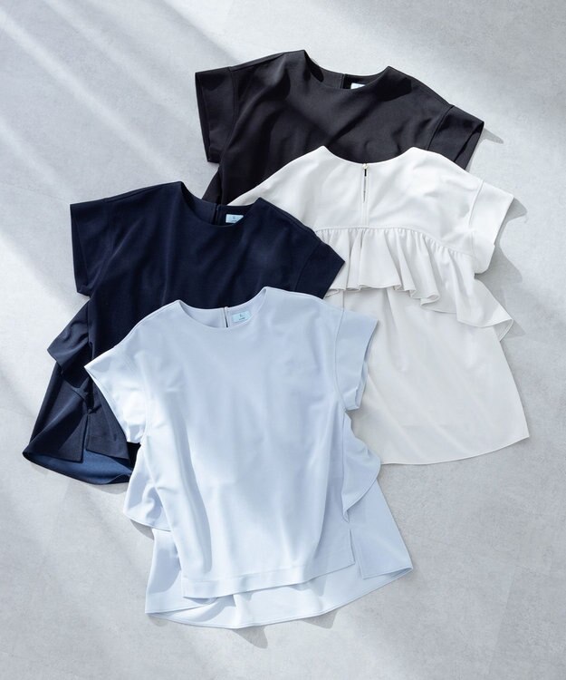 組曲 S 【接触冷感・UVケア】ライトアムンゼンジャージー フリルブラウス ブルーグレー系