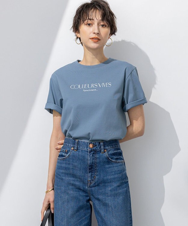 23区 【洗える】ボタニカル カラー Tシャツ ダルブルー系