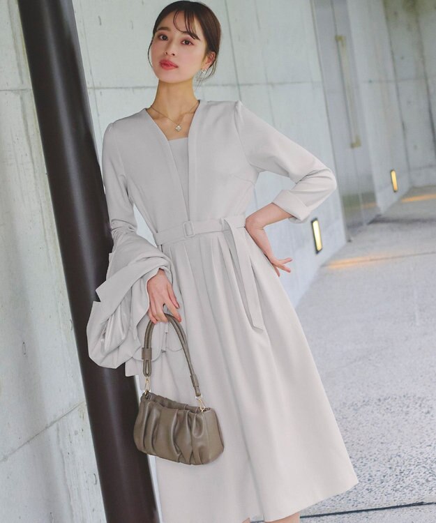 Tiaclasse 【ダブルクロス・洗える】 ナローVネックワンピース グレージュ