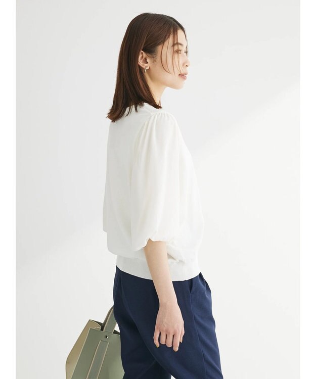 Green Parks 袖楊柳ドッキングニットプルオーバー Off White