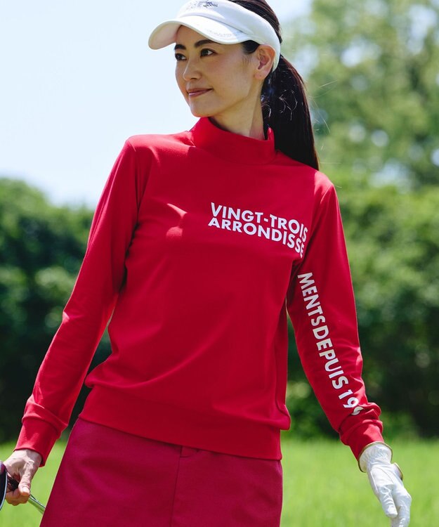 23区GOLF 【WOMEN】【吸水速乾/UVカット】スポーティ モックネックシャツ レッド系