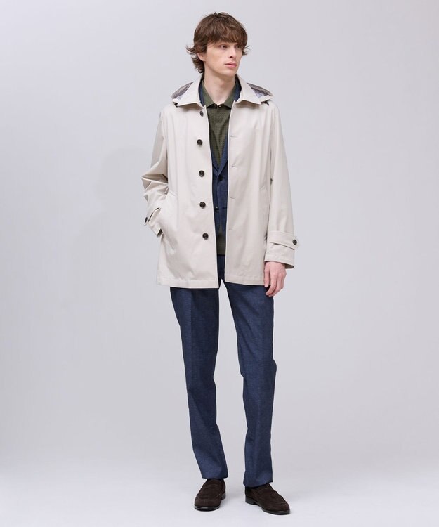 J.PRESS MEN 春の通勤にも【オンオフ兼用 / ストレッチ / 撥水】フードデタッチャブル バルマカンショートコート ベージュ系