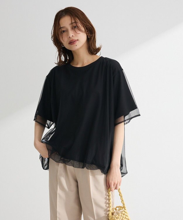 Green Parks チュールドッキングバルーン５分袖プルオーバー Off White