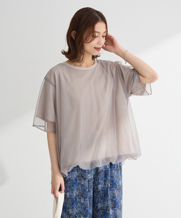 Green Parks チュールドッキングバルーン５分袖プルオーバー Off White