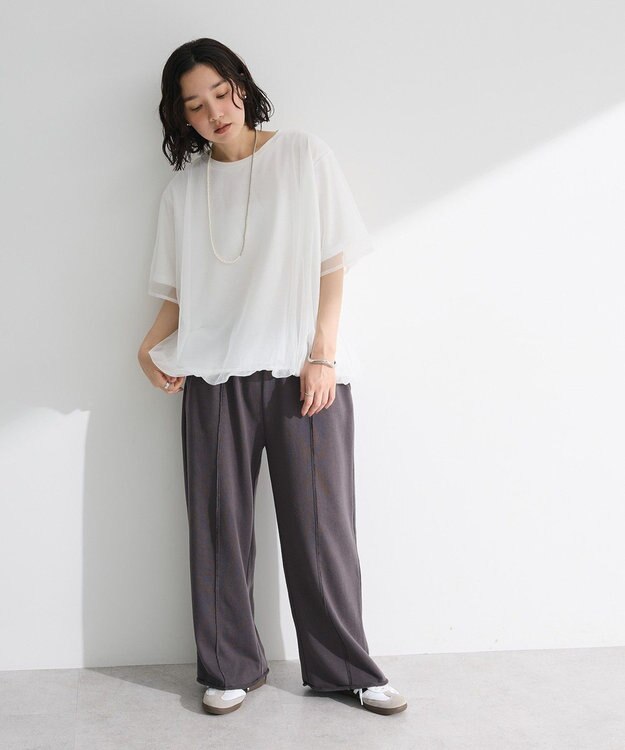 Green Parks チュールドッキングバルーン５分袖プルオーバー Off White