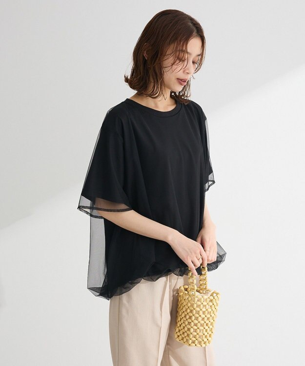 Green Parks チュールドッキングバルーン５分袖プルオーバー Off White