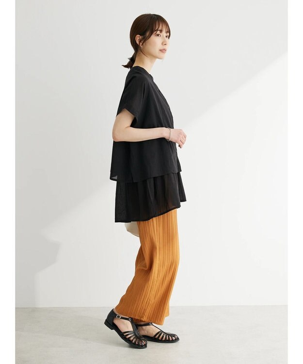 Green Parks インド綿　ＳＥＴ２点レイヤード風ブラウス Black