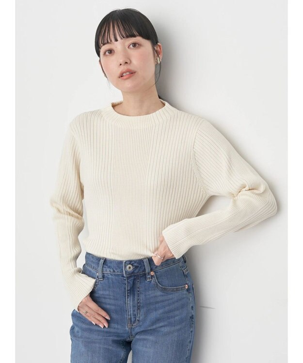 earth music&ecology 切り替えリブニットプルオーバー Off White