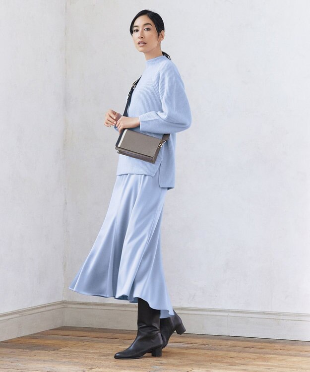 自由区 L 【洗える】ウールカシミヤ ハイネックニット (検索番号:JL27) サックスブルー系