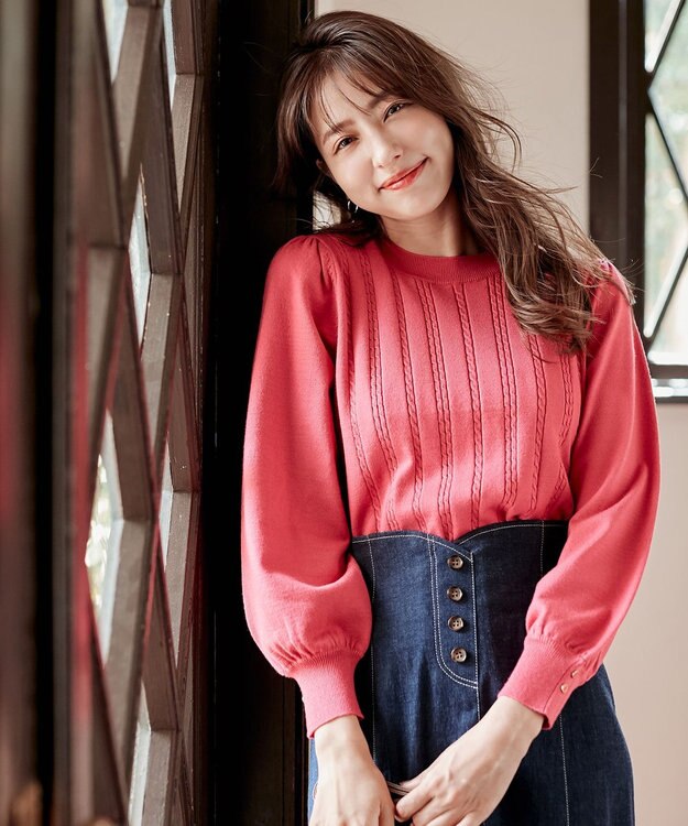 ANY SIS 【洗える】ミニケーブルカラー ニット ローズピンク