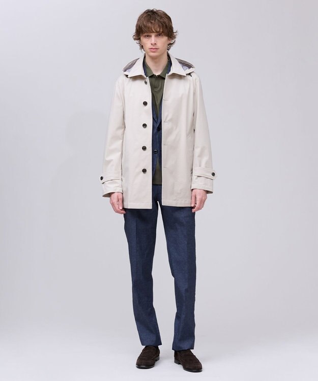 J.PRESS MEN 春の通勤にも【オンオフ兼用 / ストレッチ / 撥水】フードデタッチャブル バルマカンショートコート ベージュ系