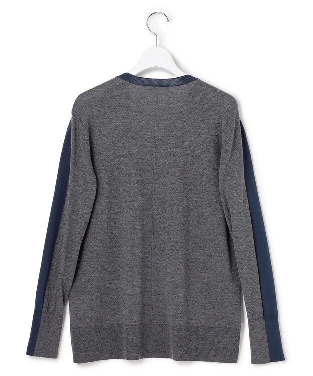 ICB L 【洗える】コンパクトファインウール Vネックニット ブルーグレー×ミディアムグレー系