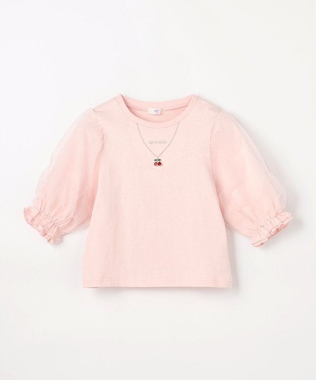ANY KIDS チュール袖 七分Tシャツ ピンク