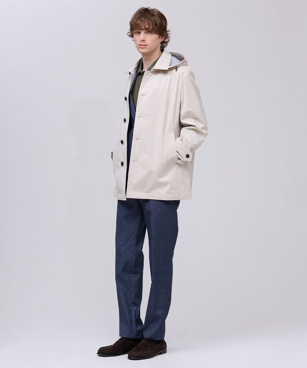 J.PRESS MEN 春の通勤にも【オンオフ兼用 / ストレッチ / 撥水】フードデタッチャブル バルマカンショートコート ベージュ系