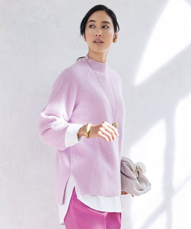 自由区 L 【洗える】ウールカシミヤ ハイネックニット (検索番号:JL27) ピンク系