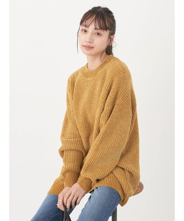 earth music&ecology シャイニーベロアモールチュニック Mustard