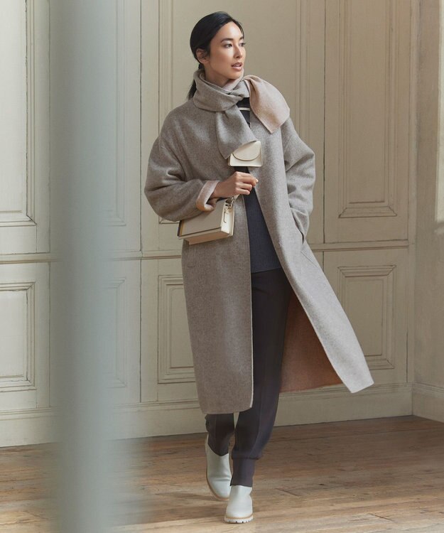 自由区 L 【洗える】ウールカシミヤ ハイネックニット (検索番号:JL27) ライトグレー系