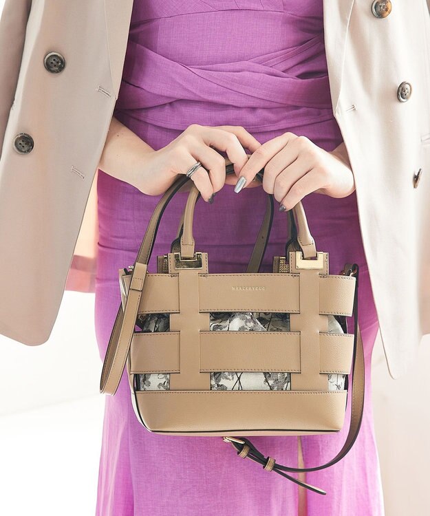 style code 【MERCURYDUO/マーキュリーデュオ】軽量メッシュ　花柄巾着付ミニトートバッグ ベージュ