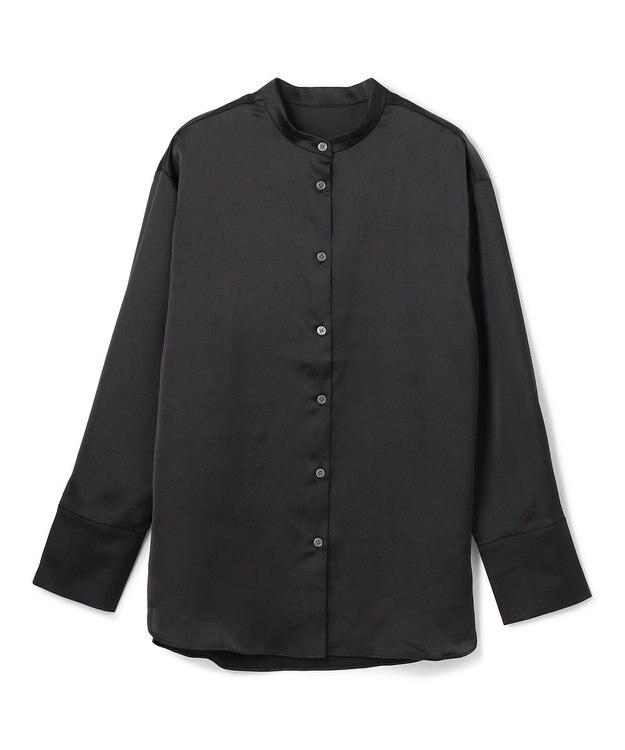UNFILO L サテン バンドカラーシャツ ブラック