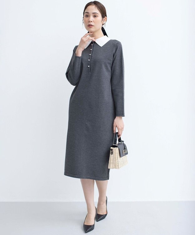 組曲 【新色追加！】Elena襟付き ニットワンピース グレー系8