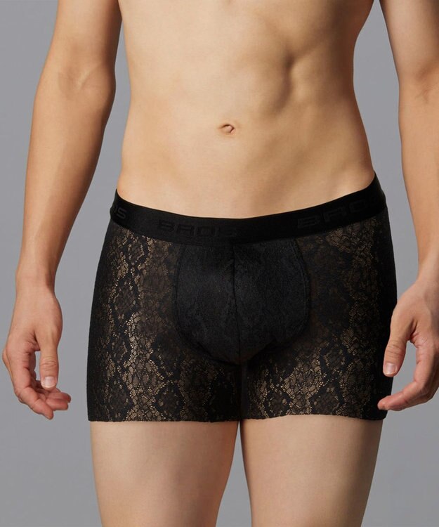 WACOAL MEN ボクサーパンツ【レースボクサー】フロント快適グラマラス 通気性 フリーなカッティング(裾部分) 前閉じ レース 下着 GT3341 /ブロス バイ ワコールメン ブラック