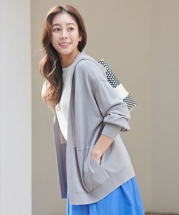 ANY L 【接触冷感/UVケア/アンチピリング】フーディーカーディガン グレー