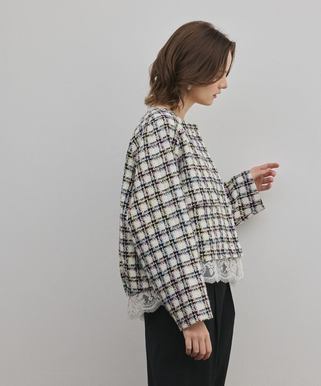 GRACE CONTINENTAL レースヘムツイードジャケット ブラック