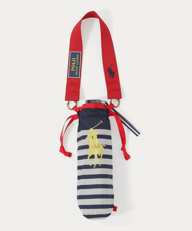 MOONBAT POLO RALPH LAUREN(ポロ ラルフローレン)ポロポニー ボーダー 折りたたみ傘 簡単開閉 ネイビーブルー