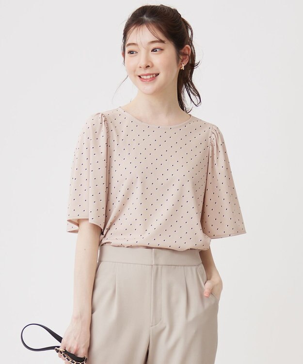 ANY SIS 【接触冷感・吸水速乾・UVケア】エアリードレープスムース フレア袖 ブラウス ローズグレー系