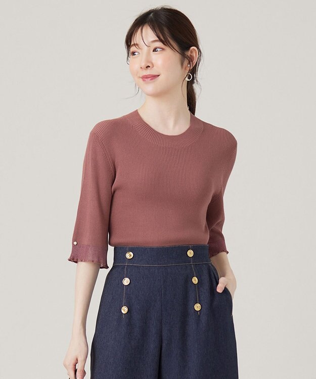 ANY SIS 【洗える】シアーディテール ニット スモーキーピンク