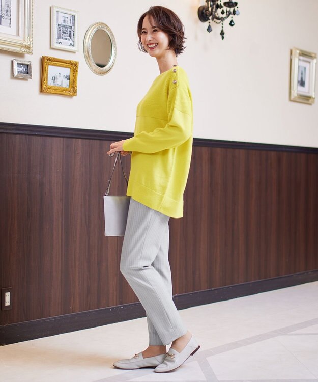 自由区 【洗える】ウールミックス フレンチマリン風ニット イエロー系