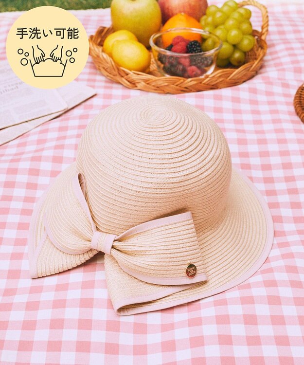 Maison de FLEUR 【手洗い可能】リボンスリットパイピングハット Pink