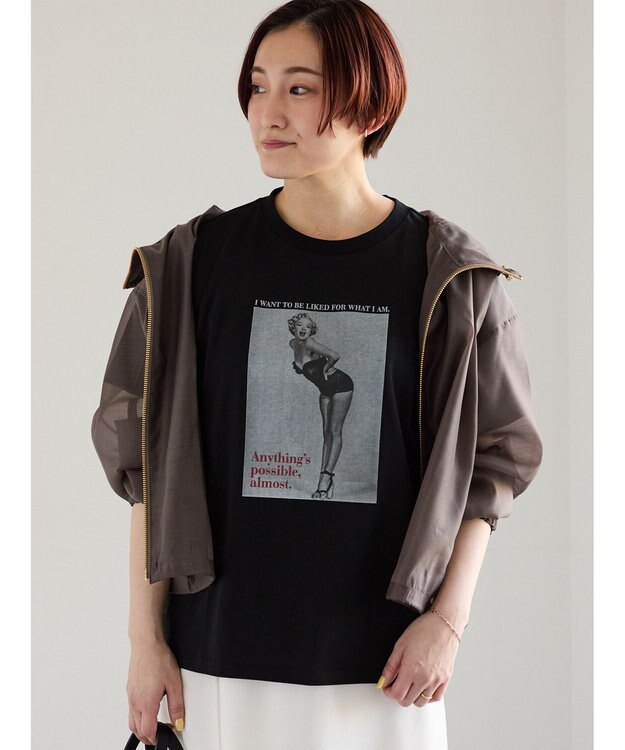 Te chichi マリリンモンローモノクロフォトTシャツ ブラック