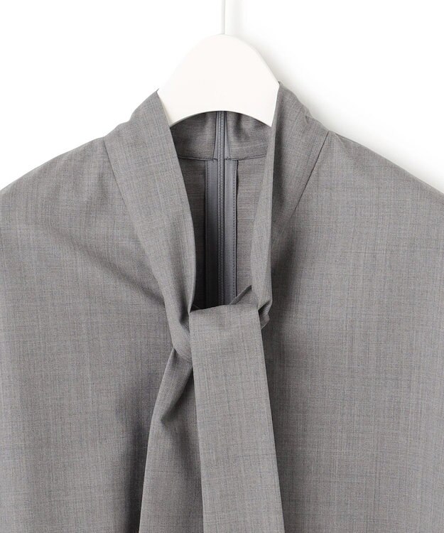 ICB L 【洗える】T/Wブロード ボウタイブラウス ライトグレー系