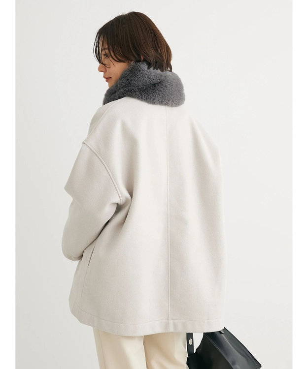 Green Parks 洗えるノーカラーショートコート Light Beige