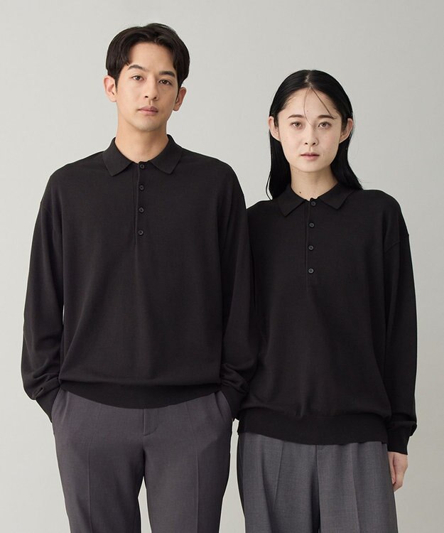 UNFILO MENS 【男女兼用】ソフトサーモ アンチピリングニット ポロ ブラック