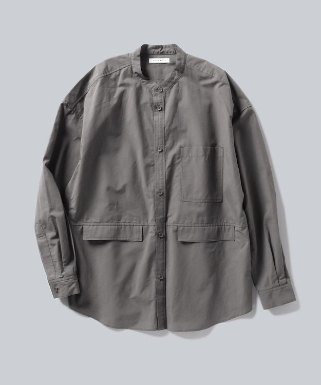 WHITE MAILS 【UNISEX】COTTON PAPER POPLIN BAND COLLAR SHIRT シャツ チャコールグレー