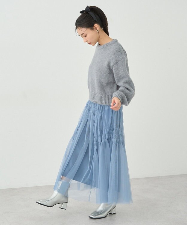 earth music&ecology スパンコールショートニットプルオーバー Gray