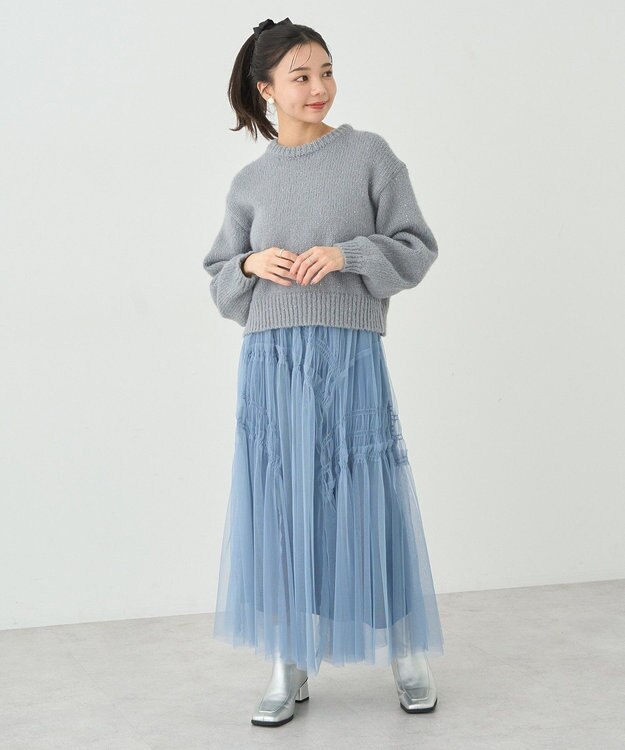 earth music&ecology スパンコールショートニットプルオーバー Gray