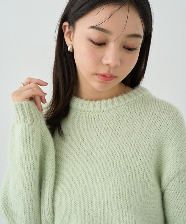 earth music&ecology スパンコールショートニットプルオーバー Mint