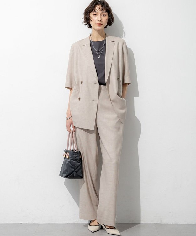 23区 【先行予約】リネンライクグロッシー ハーフスリーブ ダブル ジャケット ベージュ系