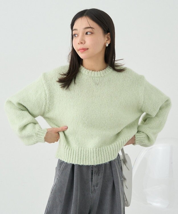 earth music&ecology スパンコールショートニットプルオーバー Mint