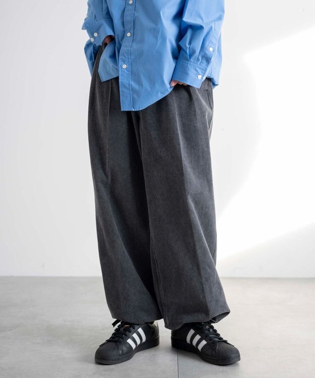 WEGO 【ウエストゴム】スーパーバギーデニムスラックス ダークグレー